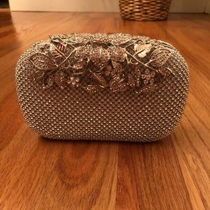 Fawziya Silver crystal clutch